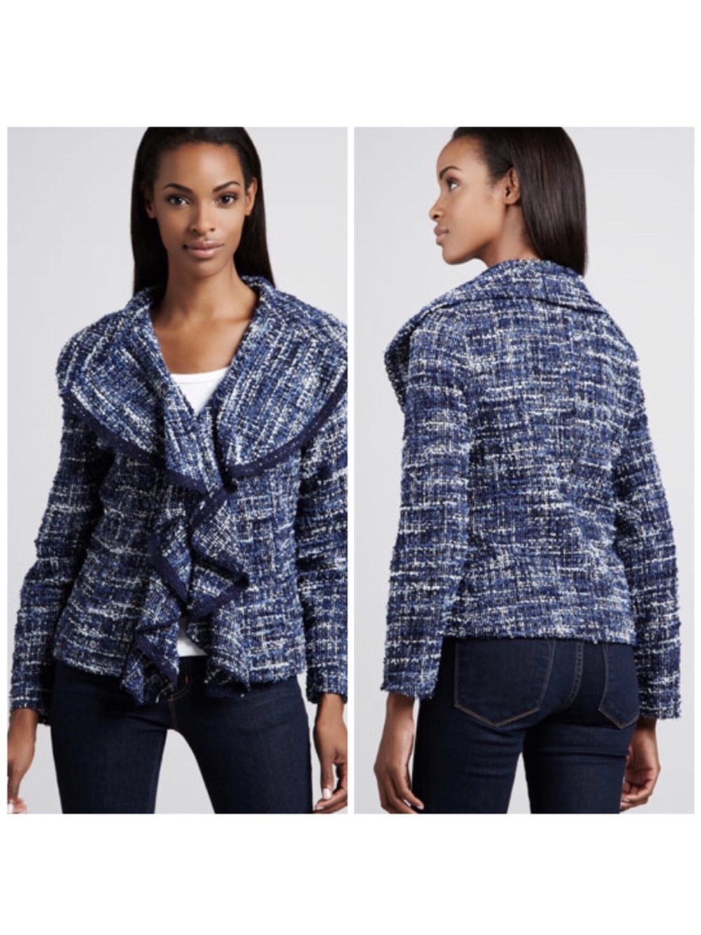Berek Hamptons Weekend Tweed Ruffle Jacket SZ XL NWT